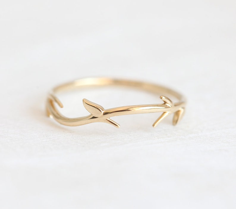 Delicate Twig Ring, Gold Floral Ring available in 14k 18k Gold and platinum image 2