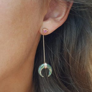Rose Gold Drop Earrings, Abalone Shell Studs, Gold Diamond Jewelry, Crescent Stud Earring, Trillion Sapphire Dangles, Chain Dangle Studs