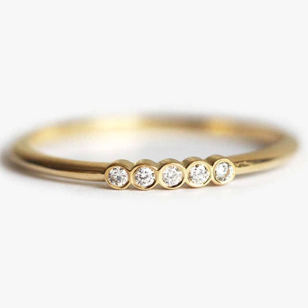 Delicate Five Diamond Ring, Dainty Diamond Band for Her, Anniversary Ring