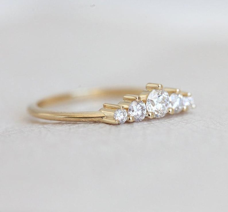 Diamond Engagement Ring 18k Yellow Gold, Round Diamond Ring, Artdeco Diamond Engagement Ring with Diamonds by Minimalvs image 6
