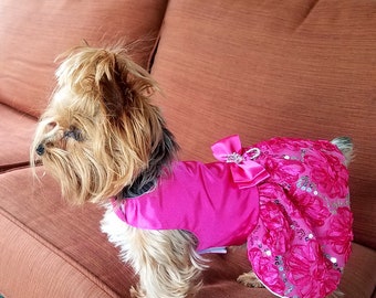 Hot Pink Rosette Sequins Dog Dress, Dog Wedding Dress, Dog Pajamas, Dog Hoodies