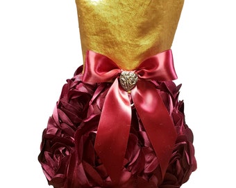 Dog Dress, Gold and Burgundy