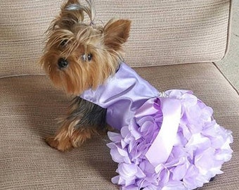 Lilac Satin Dog Dress with Ruffled Skirt, Dog Clothing, Dog Wedding Dress, Pet Clothing, Dog Attire, Pet Dress