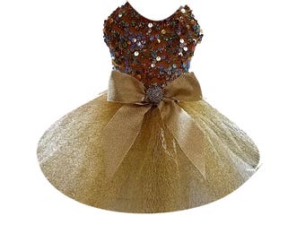 Dog Tutu Dress with Gold Sequin Top gold  Gold Tulle Skirt, Dog Clothing, Dog Wedding Dress, Pet Clothing