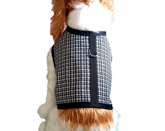 Dog Harness, Dog Clothing Pet Harness, Pet Clothing, Black and White Checked