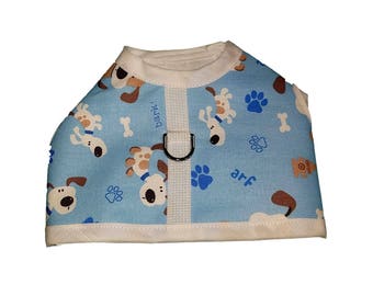 Light Blue Puppy Print  Dog Harness, Dog Clothing Pet Harness, Pet Clothing