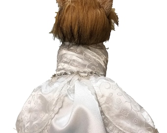 White Satin Dog Wedding Dress with Multi Layer Skirt, Dog Clothing, Pet Dress