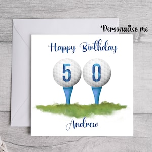 Golfe masculino personalizado | Dia de aniversário | Feliz 40º/ 50º/ 60º/ 70º | Cartão para homens | Fã de golfe | Bolas de golfe | Cartão para homens