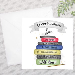Félicitations personnalisées pour votre carte de résultats de niveau A. Bravo pour la réussite de vos examens. Journée des résultats des A-Levels. Examen Félicitations. Frère, fils