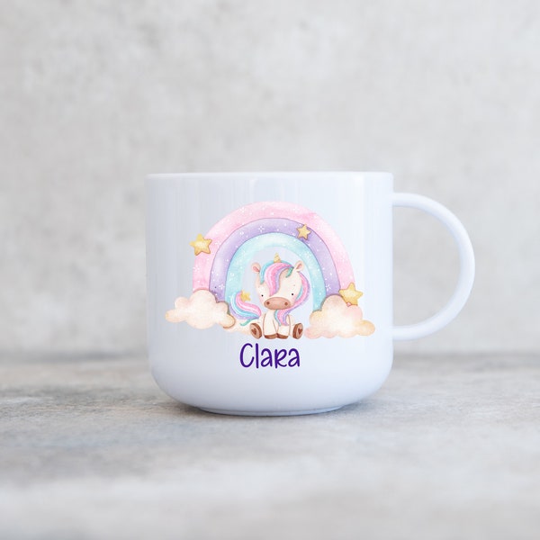 Childs Personalised Mug - 6oz - Kids Mug Name - Customised Kids cup Baby - Ceramic - Unbreakable - Unicorn - Rainbow