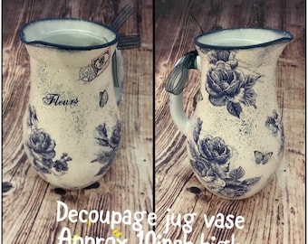 Shabby chic jug vase , Blue Floral Jug Vase , Blue Flowers , Home decor , Blue Vase , Gift for Mum , Best Mum , Best Nan