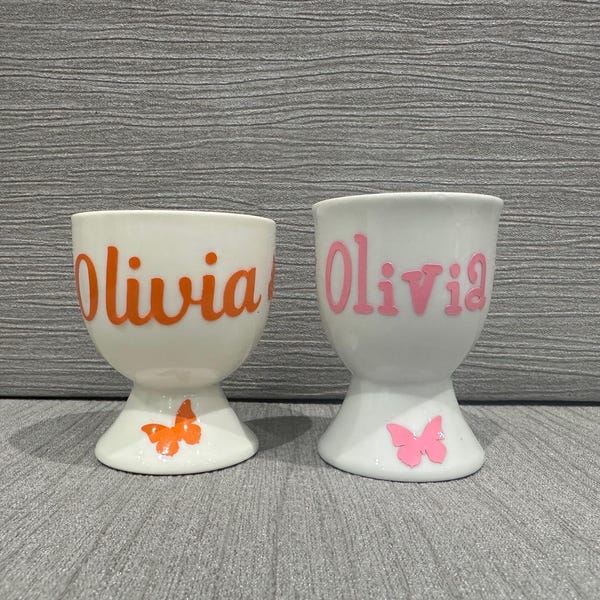 Personalised Egg cups , Easter egg cup , Easter gift , egg cups , boys and girls - vinyl - party favour - kids gift - Christmas Breakfast