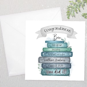 Gepersonaliseerde felicitaties voor je kaart met A-Level-resultaten. Goed gedaan met het behalen van je resultatendag voor examens A-Levels. Examen gefeliciteerd. Zoon Kleinzoon