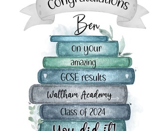 Tarjeta de felicitación personalizada por tus resultados de GCSE. ¡Enhorabuena por aprobar tus exámenes! ¡Felicidades por el examen! Hijo Nieto
