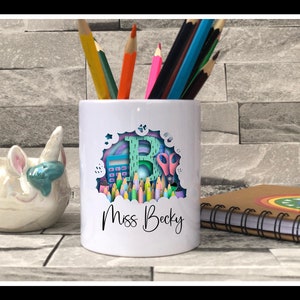 Personalised Pencil & Pen Organiser - Teacher Gift - Desk Organiser, Teacher Thank You Gift, TA Assistant Present - Alphabet Stationery