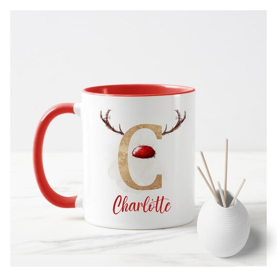 Christmas Movie Mug , Personalised , Reindeer Mug , Reindeer Initial , Antler Mug , Antler Initial , Red Reindeer