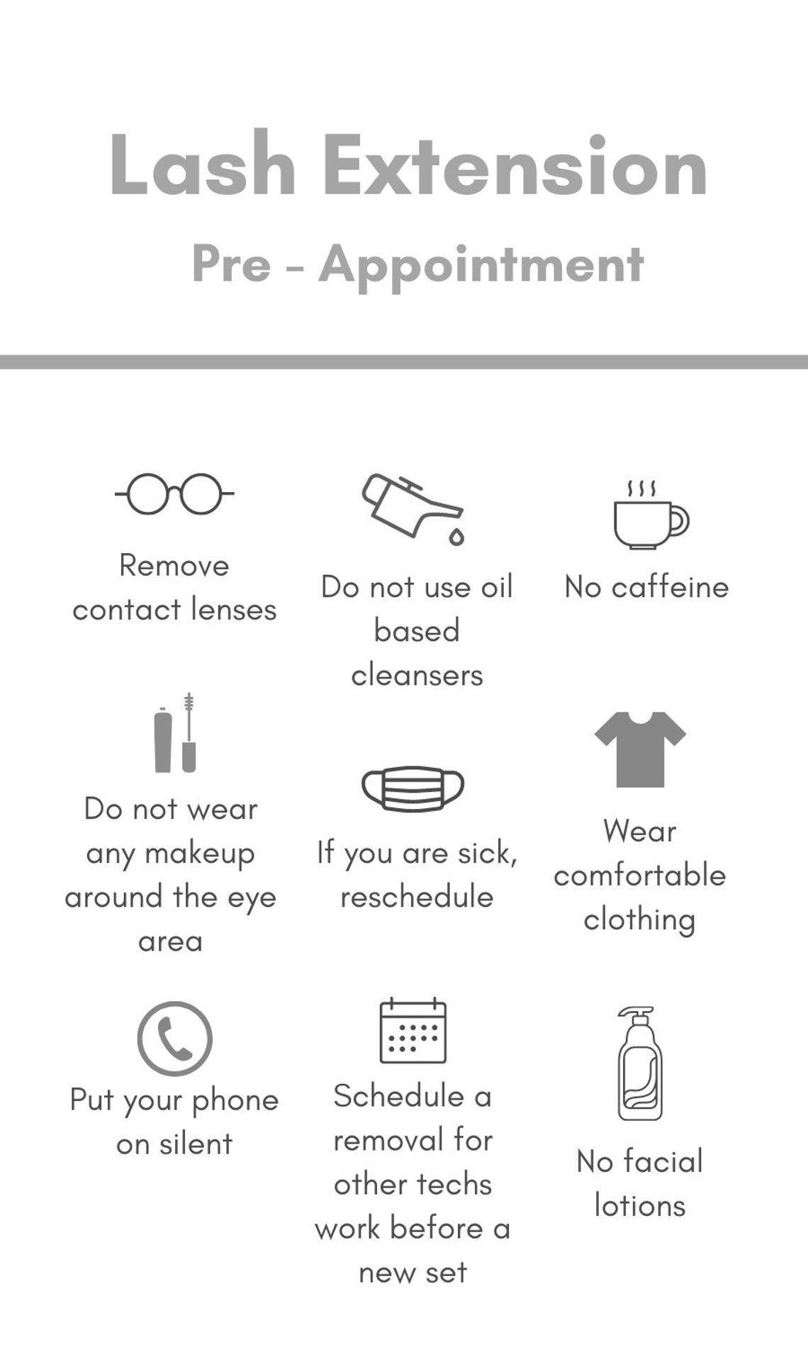 Lash Extensions Pre Appointment & Aftercare Cards / Graphics / Lash