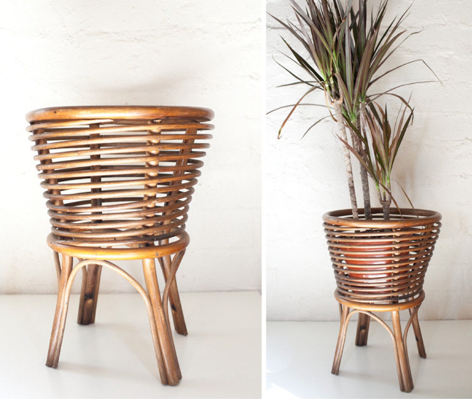 Vintage Rattan Plant Stand Etsy