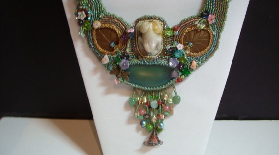 Frog & Pond Beaded Embroidery Collar Necklace