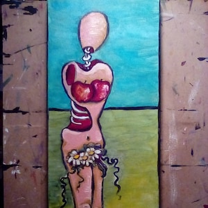 Original oil painting, Figurative surrealism, bright, colorful, small, modern