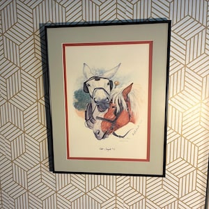 Beautiful artist signed and numbered framed Lithograph “Odd Couple 2” by renowned Tennessee Mule artist, Bonnie Shields. Free Shipping!