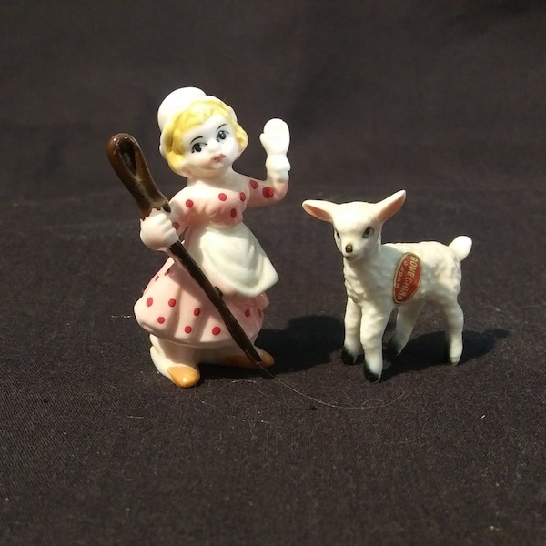 Miniature Bo Peep and lamb porcelain figurines. Fine Bone china, made in Japan. Quality, nicely detailed! Free shipping!