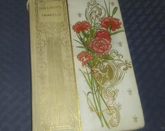 Gulliver's Travels by Jonathan Swift, 1890's Altemus Book with Pretty floral cover. Good condition! Free Shipping!