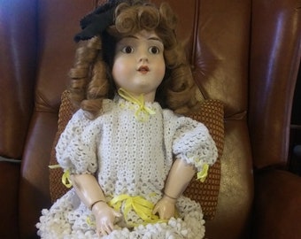 S&H Simon Halbig 1906 original porcelain and composite doll. Germany. 29 inches tall. Beautiful! Includes handmade dress and Free Shipping!