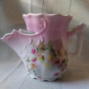 Antique porcelain shaving scuttle mug with built in top strainer/draining tray. Pretty Floral pattern. Free Shipping!