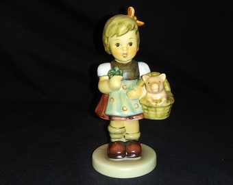 First Issue, Signed, Goebel porcelain Hummel figurine "Good Luck Charm." 2002. Girl with piglet. Beautiful! Free Shipping!