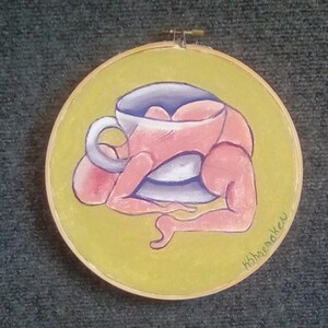 Original art, oil painting, circle, round,Surrealism, figurative, outsider,Avant garde,Small,great gift, canvas stretched in embroidery hoop