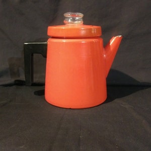 Finel Red enamel Coffee pot /Percolator. Made in England. Beautiful Vintage MCM kitchen ware with Free shipping!