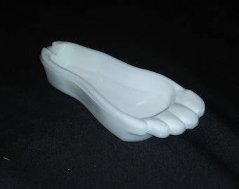 Strange Small White milk glass ash tray shaped like a foot. Anatomical vintage decor. Collectible oddity. Free shipping!