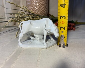 Antique Meissen Porcelain Bull. All White, Crossed Swords Marking