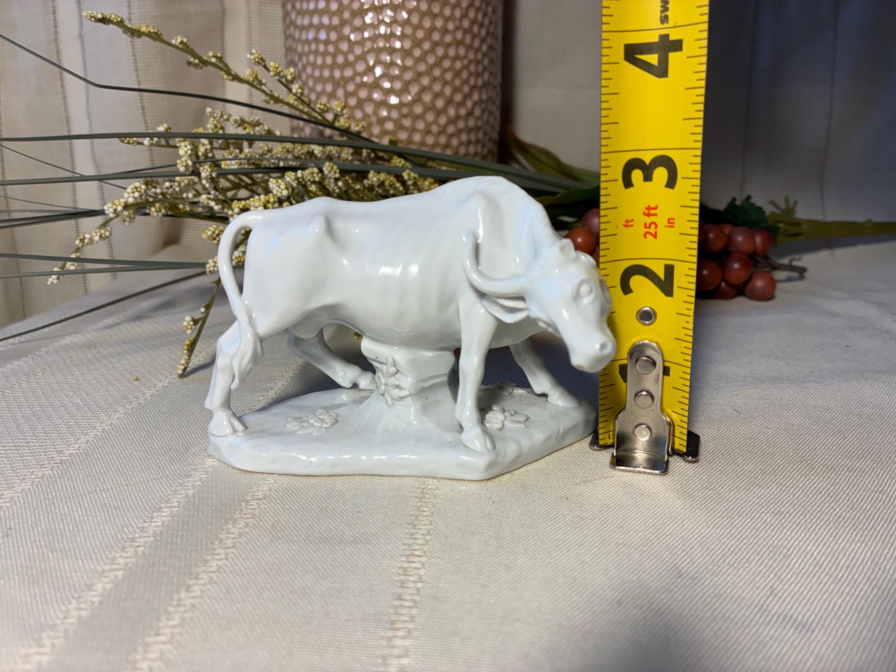 Antique Meissen Porcelain Bull. All White, Crossed Swords Marking