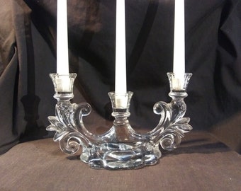 Cambridge Glass Triple Caprice Candlestick holder, 3 light candelabra. #1358 from the 1930s. Includes candles and Free Sipping!