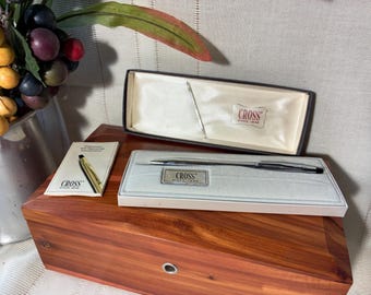 Vintage Cross silver chrome ball point pen # 3502 in original box. Engraved with a name. Free Shipping!