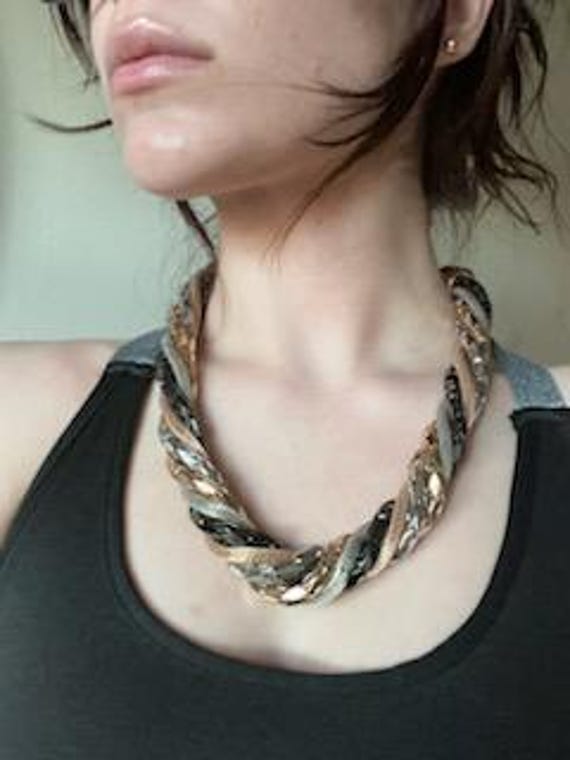 Dramatic Statement necklace. Mixed Metal tone twi… - image 7