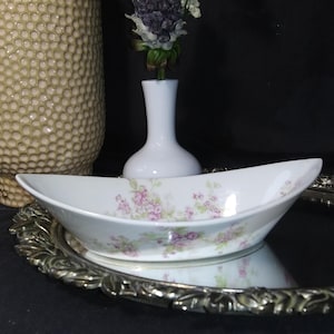 Antique Haviland Limoges porcelain serving dish, boat shaped relish dish. Beautiful Pink Rose floral pattern. Free Shipping!