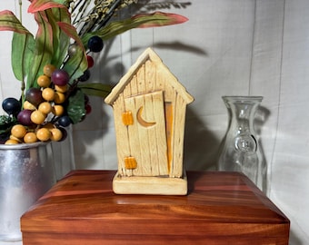 Cute ceramic outhouse shaped coin / piggy bank. Hand painted. Primitive style. Free Shipping!