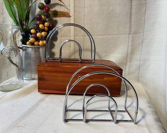 Set of 2 modern style chrome metal napkin holders or letter organizers. Curved shape, bright chrome finish. Free Shipping!
