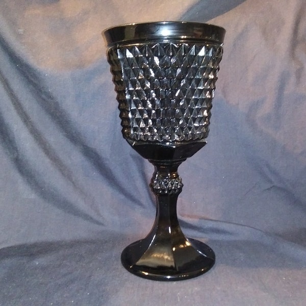 Indiana Glass tall black pedestal dish, diamond pattern. Vintage Collectible dish. Free shipping!