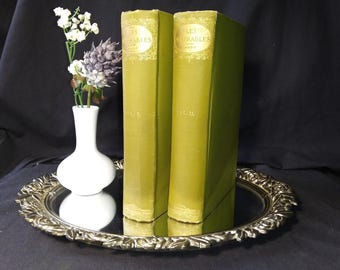 Beautiful Antique 2 volume set of Victor Hugo's Les Miserables. AL Burt, late 1800's. Green Linen covers with gold embossing. Free Shipping!