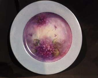 Crown Victoria china plate. Made in Japan. Beautiful Lavender floral with Lovelace edge. 10 ". Excellent condition with Free Shipping!