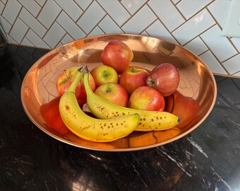 Large Copper serving or decorative bowl, made in India. 14 inch Flared shape. Bright polished finish. Pretty kitchen decor. Free Shipping!