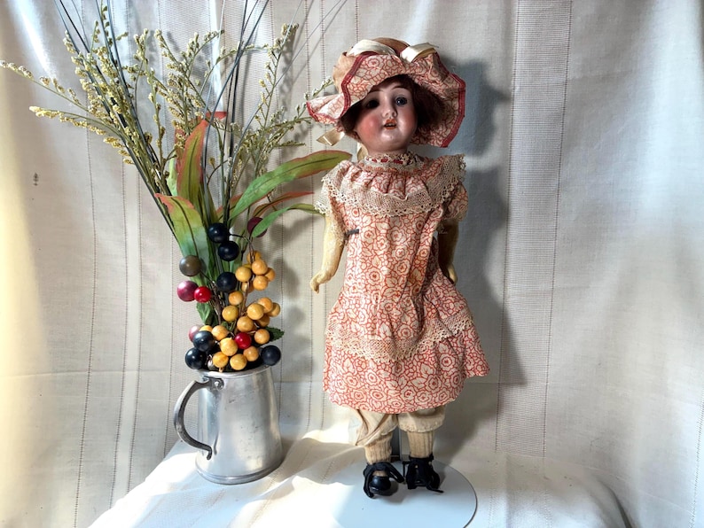 1920’s Antique German bisque head, #21, composite body 17 inch doll with original dress. Blue sleep eyes, 3 teeth. Free Shipping! image 1