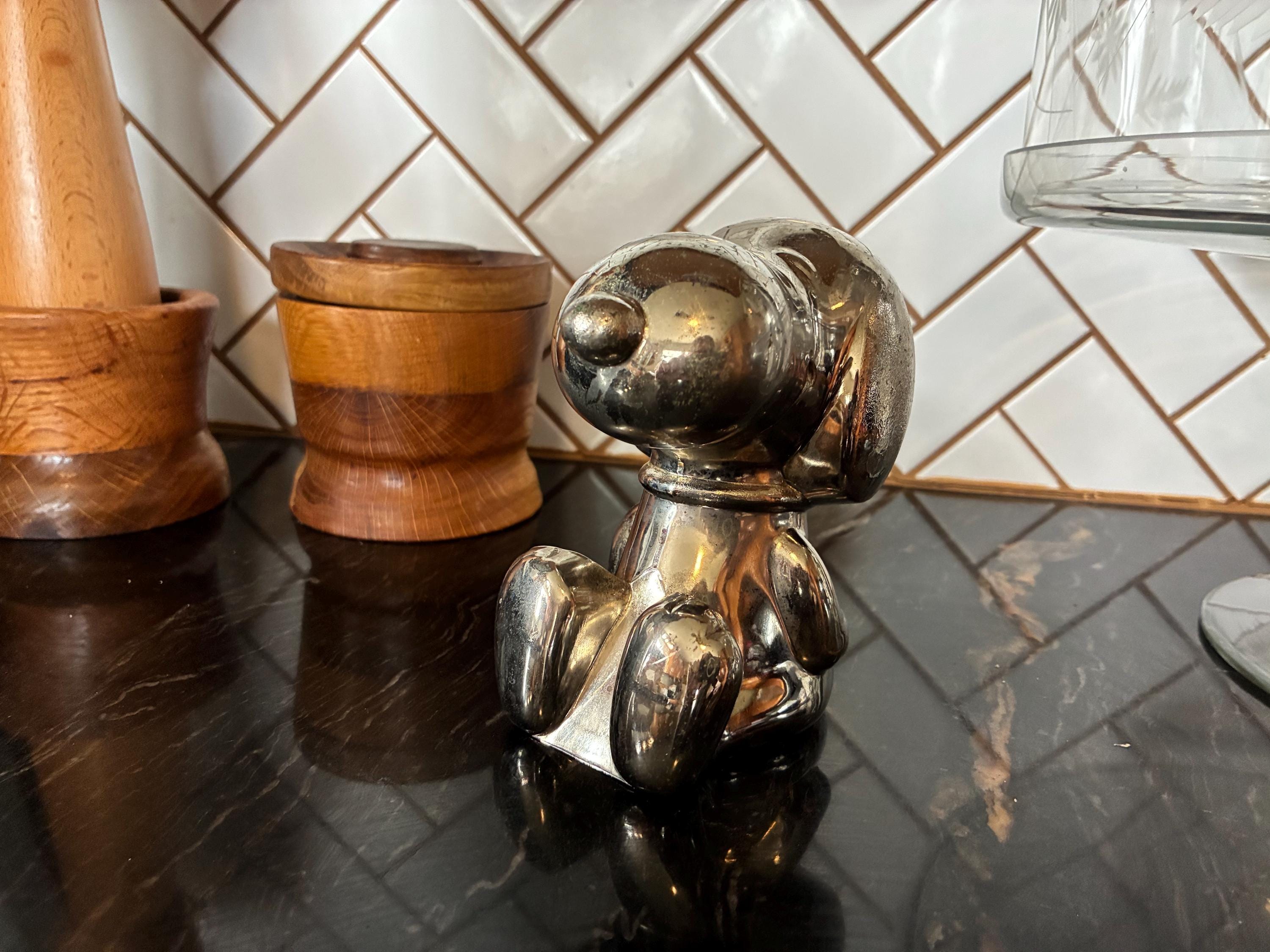 Silver Plated Snoopy Coin Bank. Vintage, 1966. Leonard Silver