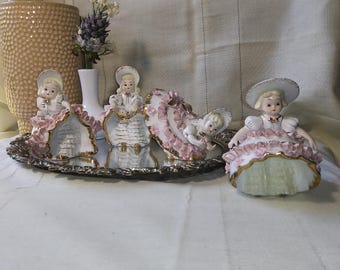 ヨーロピアンロー人形exccllentkollecton女の子 Set of 2 Vintage Lefton Porcelain Figurines Girls in Bonnet & Girl