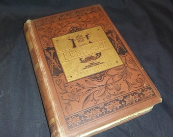 Antique poetry book. Complete illustrated works of Tennyson. 1882. Red cover, gilt pages. Free shipping!