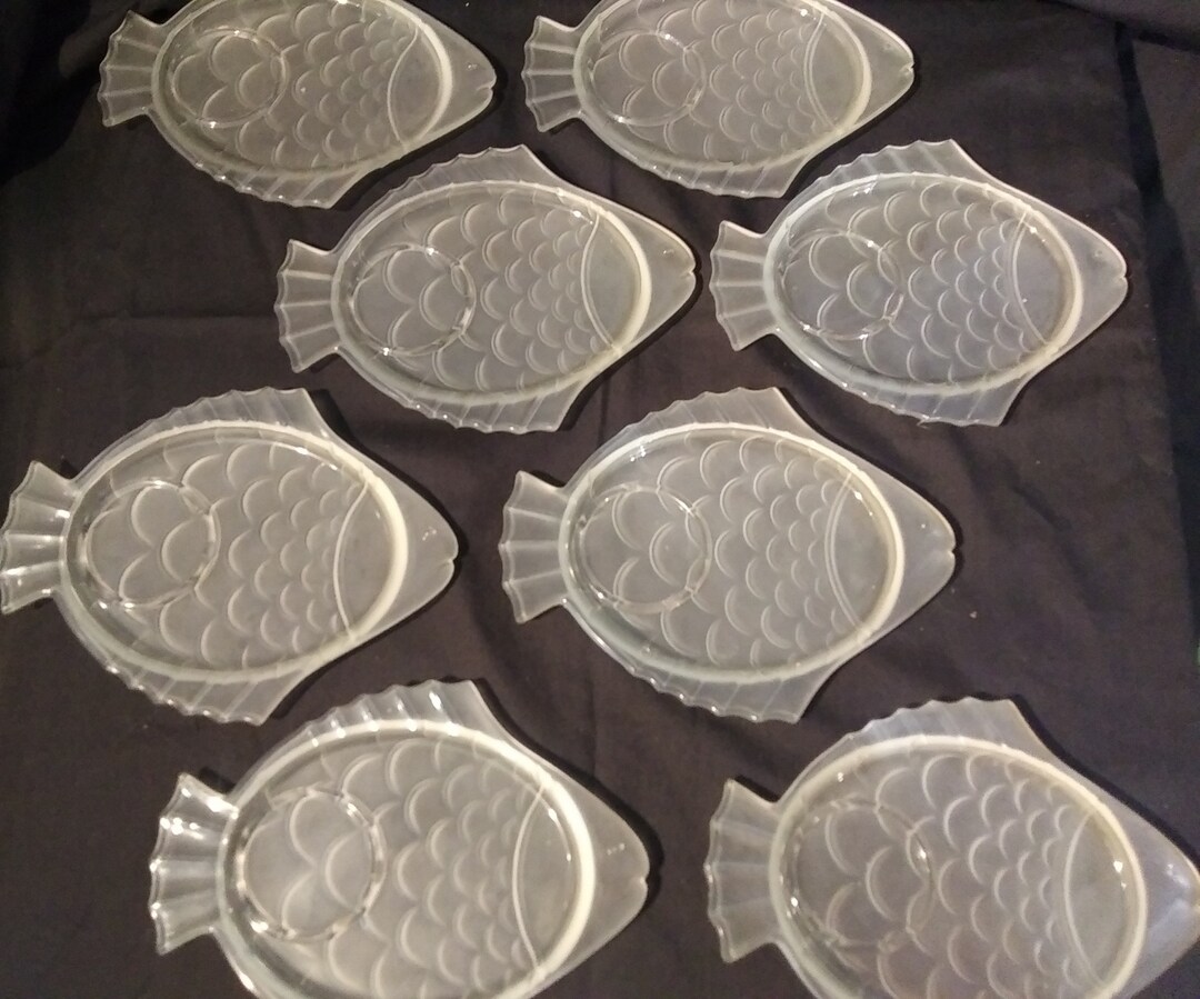 Set of 8 Frosted Clear Glass Fish Shaped Plates. Mcm Decor. Etsy